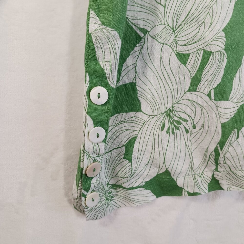 TAHARI,  1X, Linen, Green/White Floral Print Tunic Top, V Neck, Full Cut Beachy - Picture 5 of 14